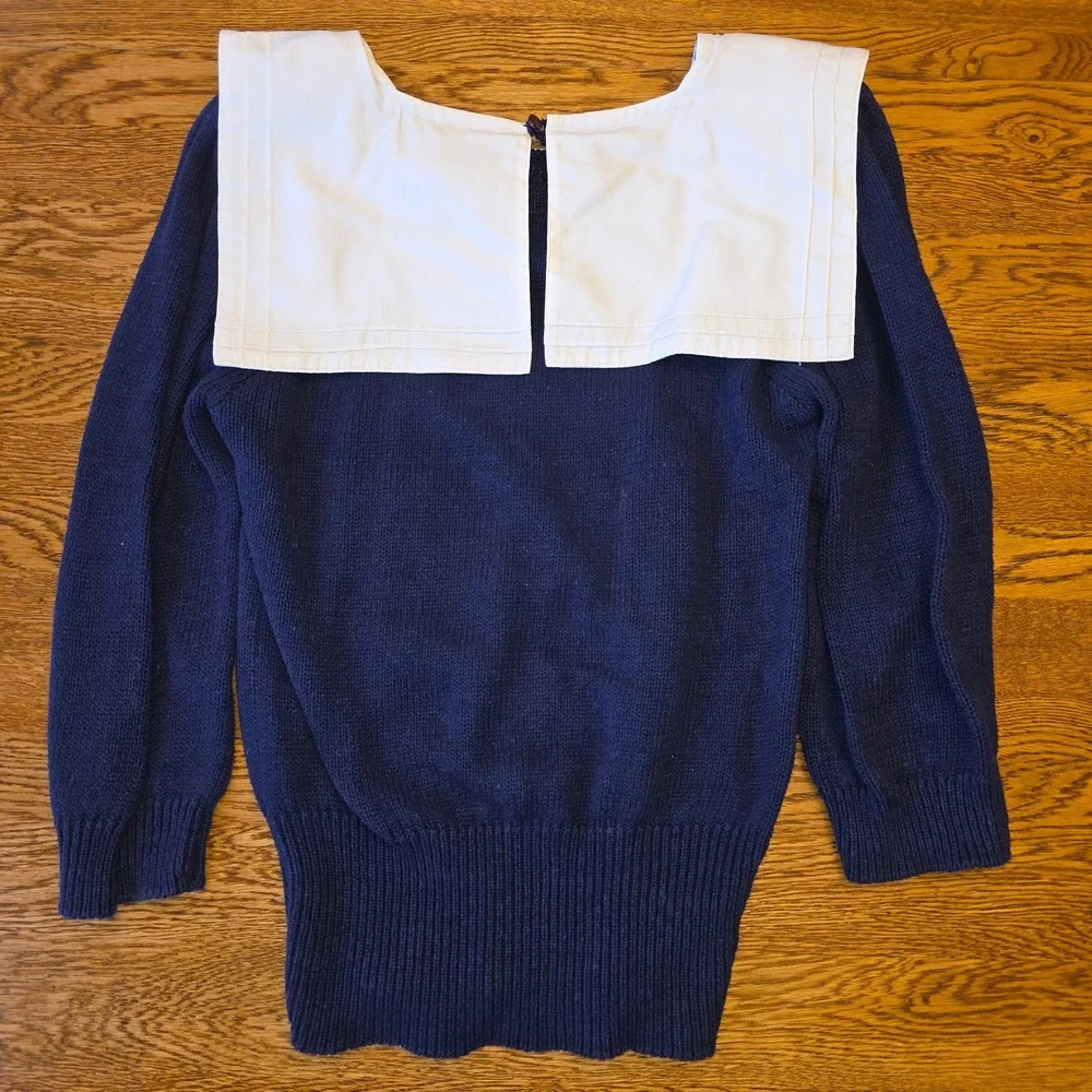 Vintage Nautical Sailor Herman Geist Sweater Navy Ship Wheel Gold Anchor Buttons